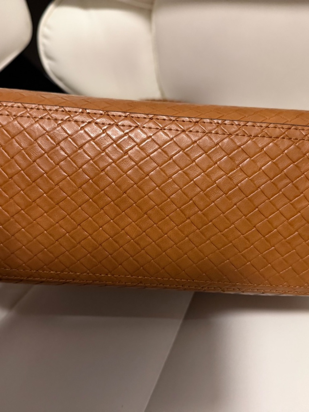 Aldo Cognac Tan Woven Satchel with Braided Top Handles - Picture 3 of 4